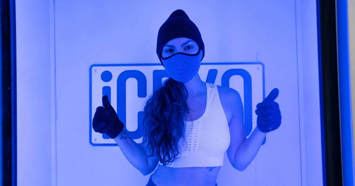 Energized client after a whole-body cryotherapy session at iCRYO New Braunfels